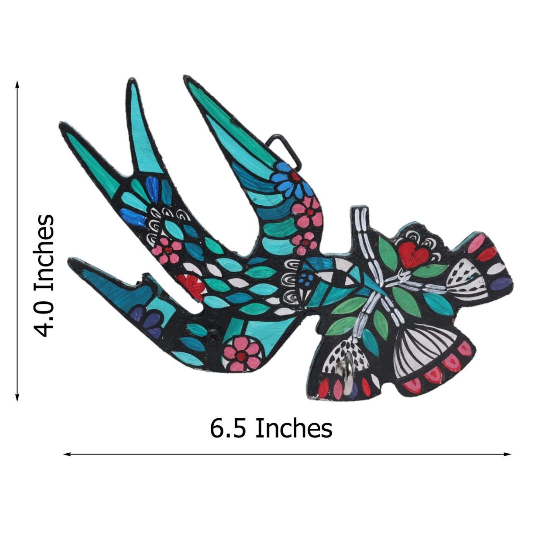 Indha Hand-Painted Flying Bird Design Key Holder - Perfect for an Organized Home | Hand-Painted Wall Key Holder | Hand-Painted Flying Bird Key Holder - Eco-Friendly Décor |