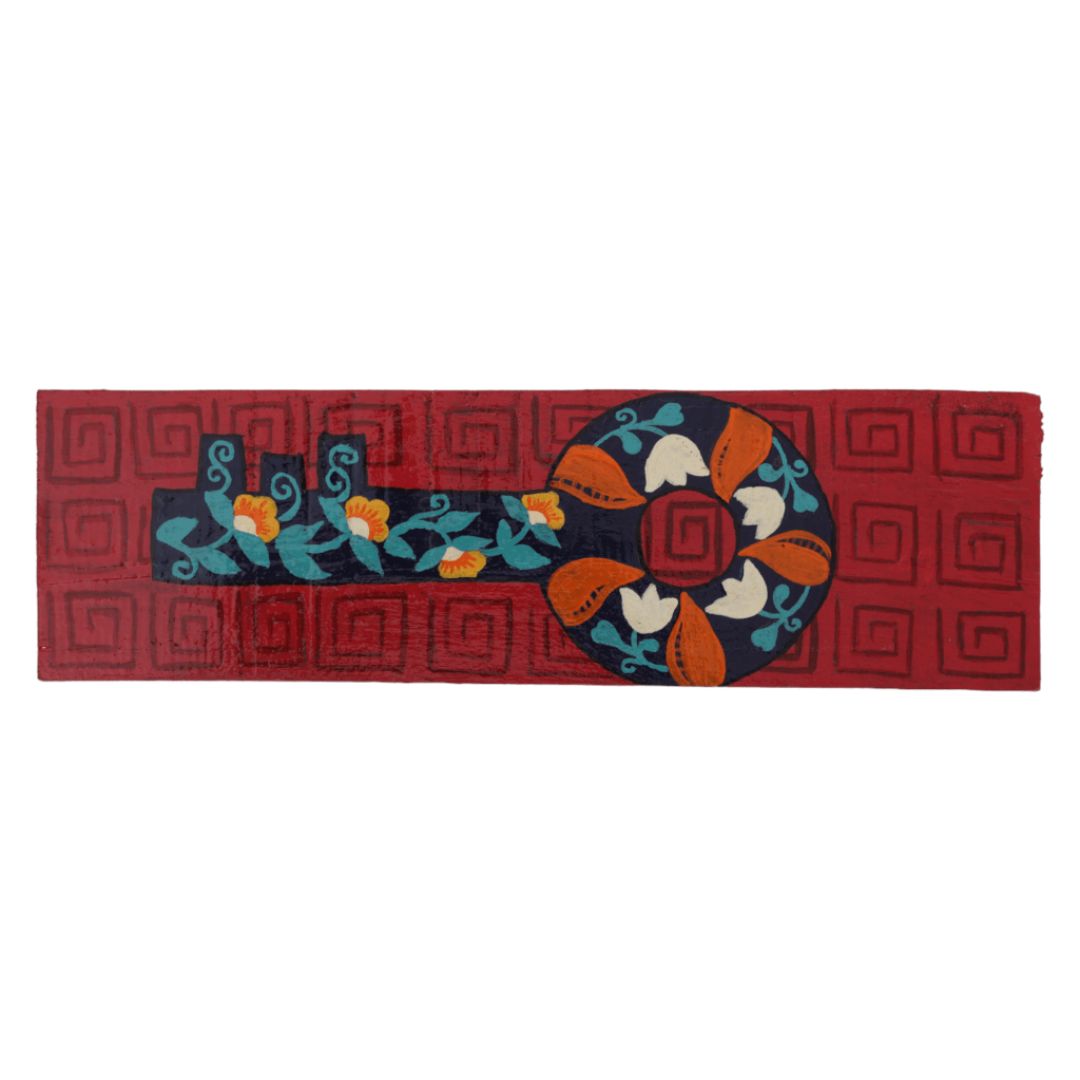 Indha Hand-Painted Wall Art | Unlock Creativity: Indha's Hand-Painted Wall Art | Eco-Chic Décor | Recycled Wood Wall Painting | Key &amp; Lock Wall Art | Artistry in Red |