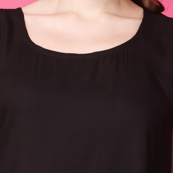 Indha Women Solid Flared Black Dress  | Long Dress | Cotton Dress -XL