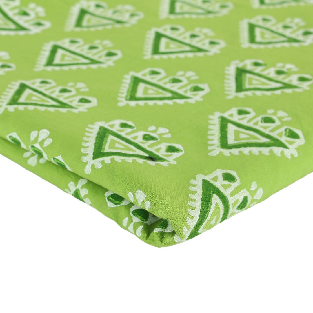 Abstract Art Hand Block-Printed Green Cotton Fabric