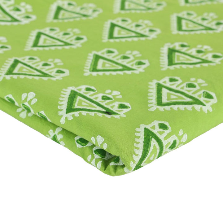 Abstract Art Hand Block-Printed Green Cotton Fabric