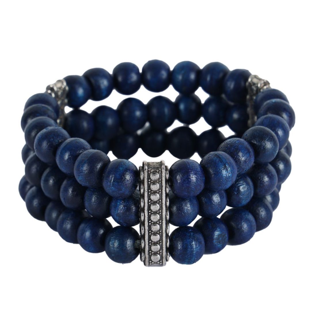 INDHA Bracelet with Blue Wooden Beads | Handcrafted Jewellery | Blue Bracelet | Men &amp; Women Jewellery | Fashion Bracelet | Accessory | Gifting | Fashion Accessory