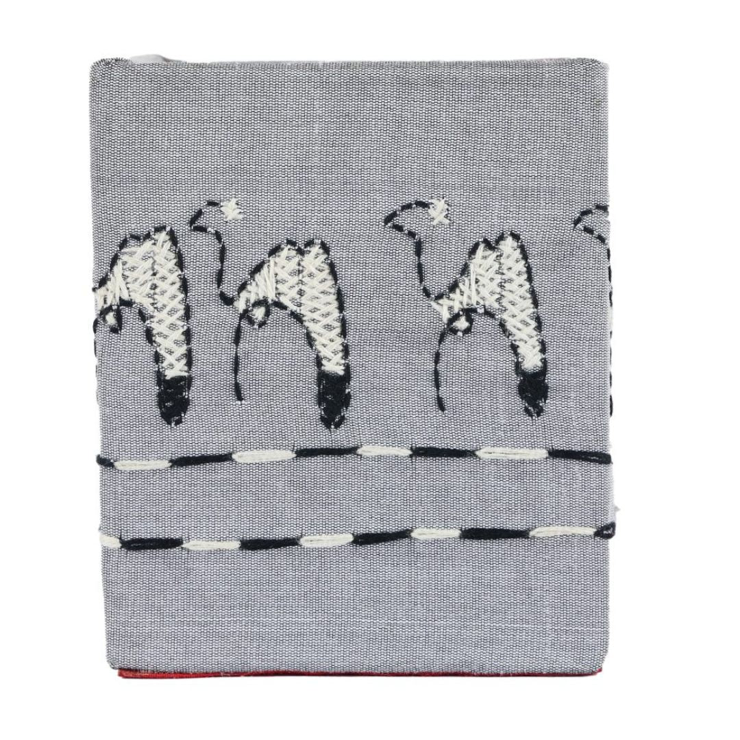 INDHA Camel Design Motif Hand Embroidered Kantha Work Grey Pen Stand | Dupion Silk Pen Stand | Desk Organizer | Desk Utility | Corporate Gifting | Pen Holder | Handcrafted Pen Stand