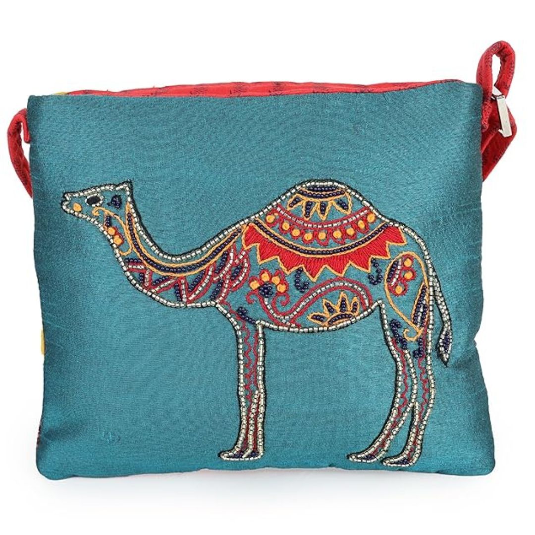 Indha Handmade Cotton Sling Bag for & Women – Hand Block Printed & Hand Embroidered Crossbody Bag | Ethnic, Eco-Friendly, Stylish & Spacious – Casual Everyday Use