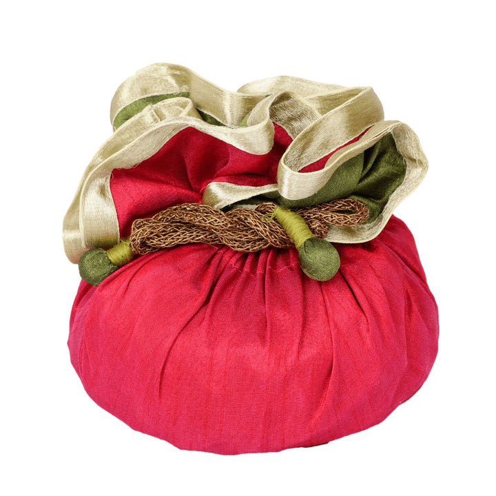 INDHA Ethnic Dupion Silk Pink Colour Draw String Potli Pouch  (Pink)