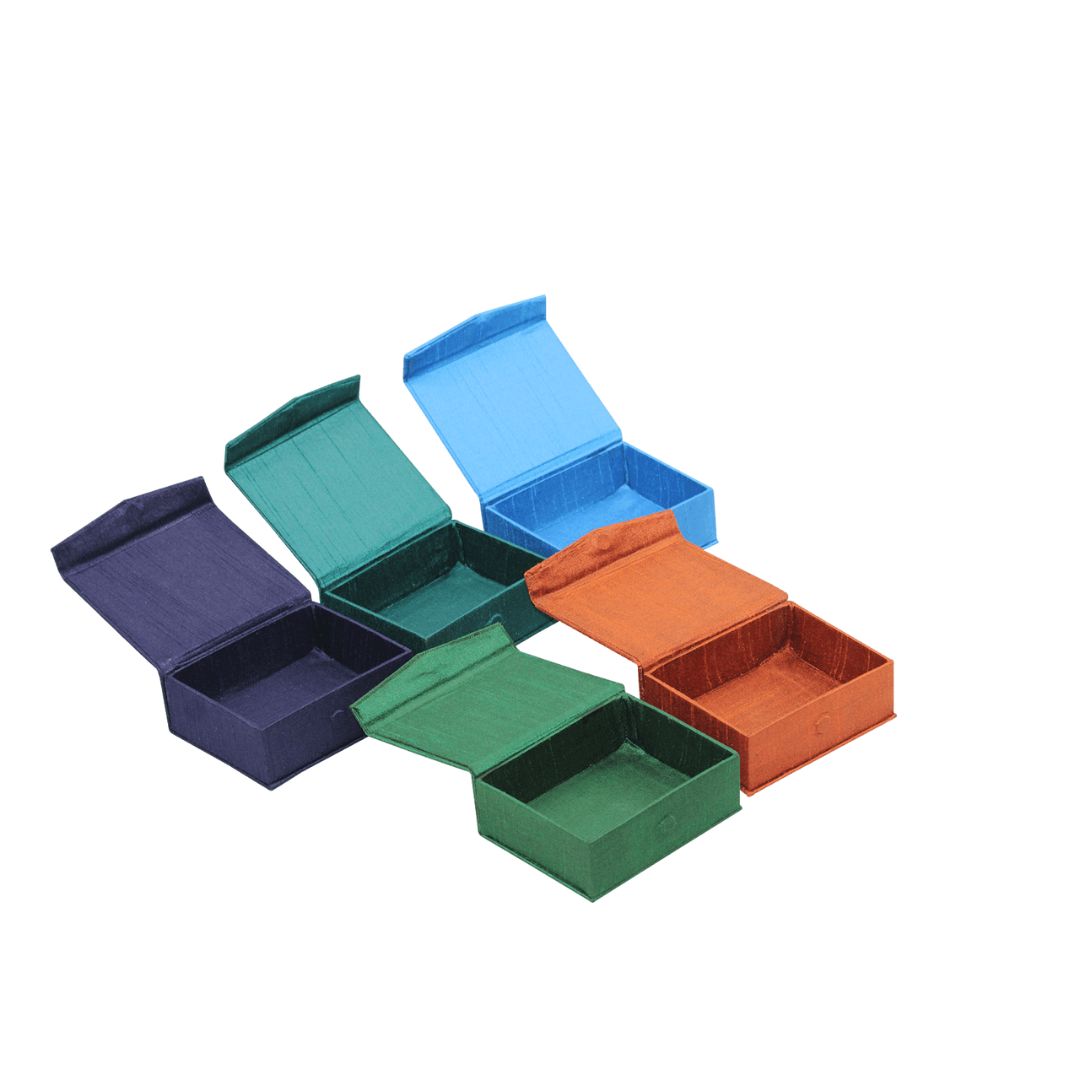 Indha Multicolour Handcrafted Jewelry Box | Small Gift Boxes | Dupion-Silk Box (Set of 5)
