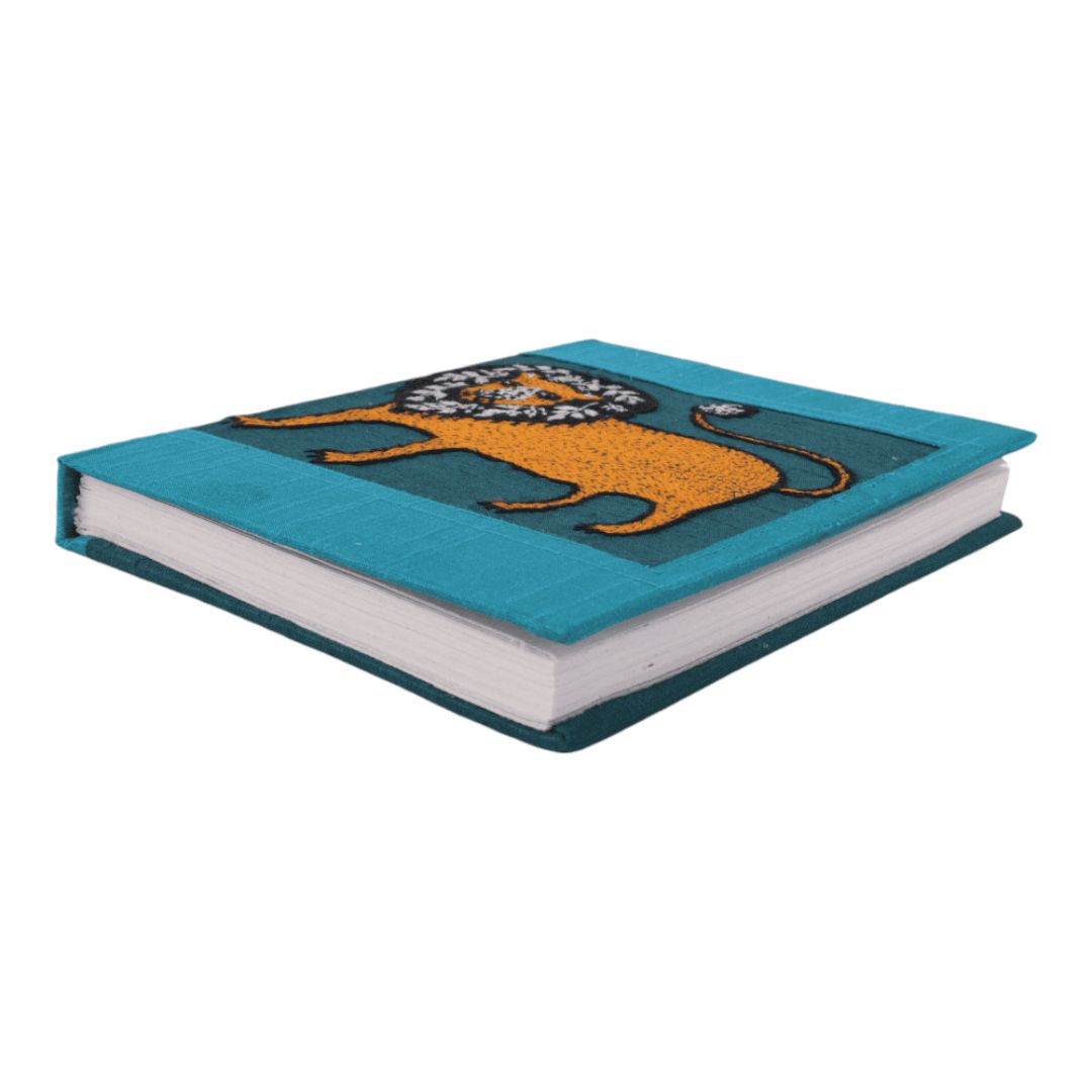 INDHA Handcrafted Recycle Paper diary | Eco Friendly Diary | Gifting | Corporate Gifting| Handmade Diary | Ethnic Art hand Embroidered Diary|Blue- Pink Silk Fabric| Sustainable Gift