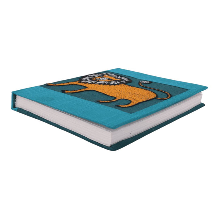 INDHA Handcrafted Recycle Paper diary | Eco Friendly Diary | Gifting | Corporate Gifting| Handmade Diary | Ethnic Art hand Embroidered Diary|Blue- Pink Silk Fabric| Sustainable Gift