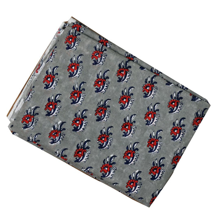INDHA Hand Block-Printed Cotton Fabric |Multicolor Floral Design Motif Grey Cotton Fabric | Hand Block Printed Fabric | Home Utility | Fashion Utility | Gifting | Gifts For Him | Gifts For Her | Home Furnishing | Jaipuri Block Print Fabric