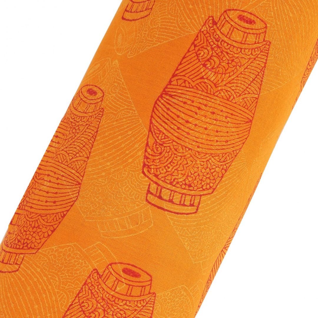 INDHA Yellow Fabric with Red and White Mridang Block Printed