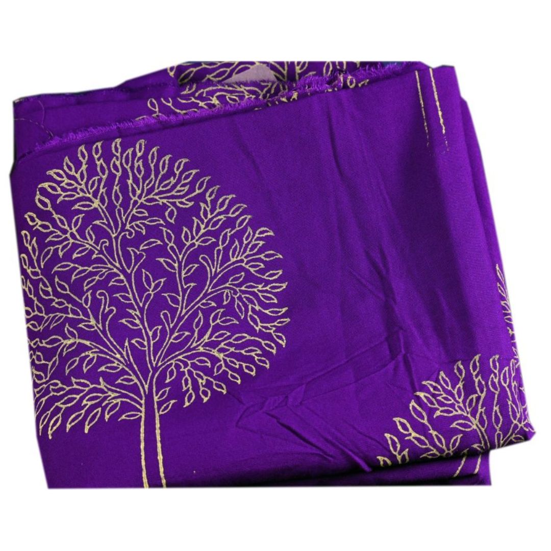 INDHA Hand Block-Printed Jaipuri Cotton Fabric Purple Tree Design Motif | Hand Block Printed Fabric | Home Utility | Fashion Utility | Gifting | Gifts For Him | Gifts For Her | Home Furnishing | 3 Meter X 42-44 Wide