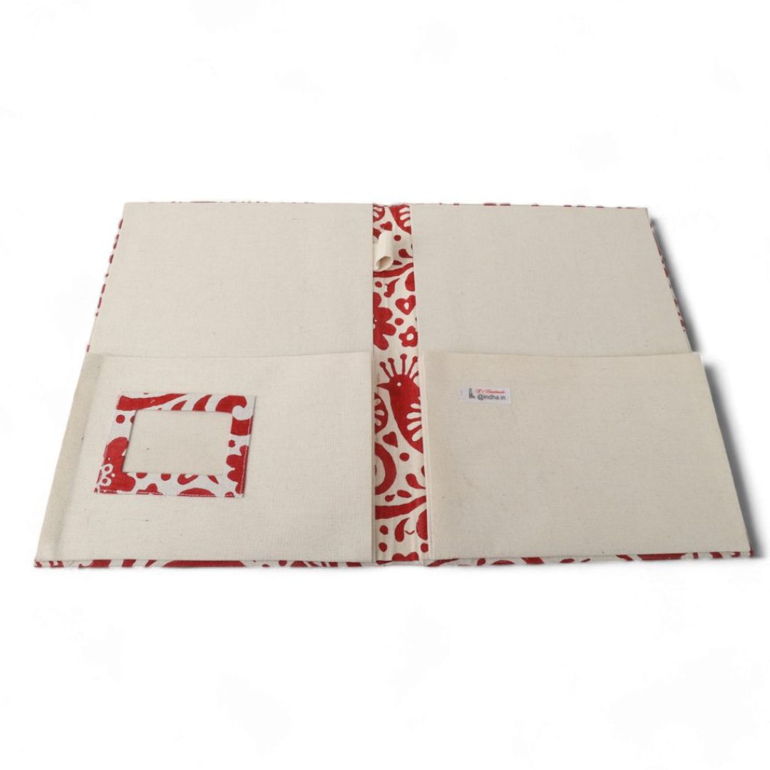 Indha Hand Made Document Holder | Abstract Block-print File Folder | Maroon and Off White File Folder| Block Printed  Ethnic Abstract Design | Block Printed Cotton File Folder | Sustainable Office Supplies |
