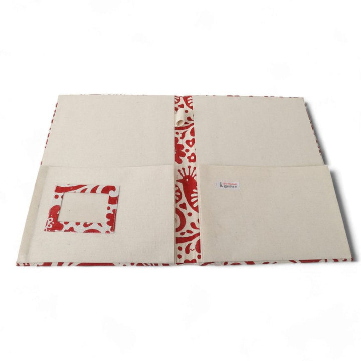 Indha Hand Made Document Holder | Abstract Block-print File Folder | Maroon and Off White File Folder| Block Printed  Ethnic Abstract Design | Block Printed Cotton File Folder | Sustainable Office Supplies |