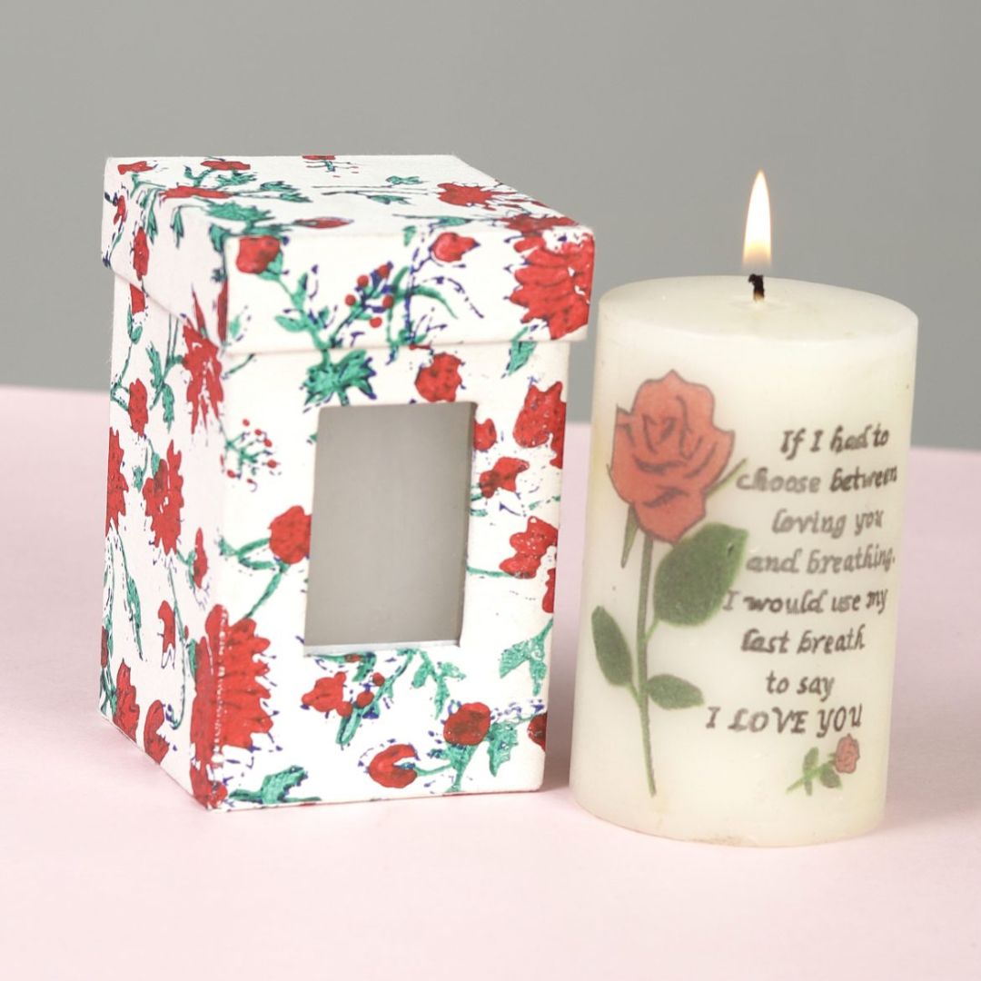 Indha Rose Print Fragrance Candle | Highly Scented Candles | Candles for Home, Office , Living Room | Decorative Candle (Pack of 1 Rose Print Candle