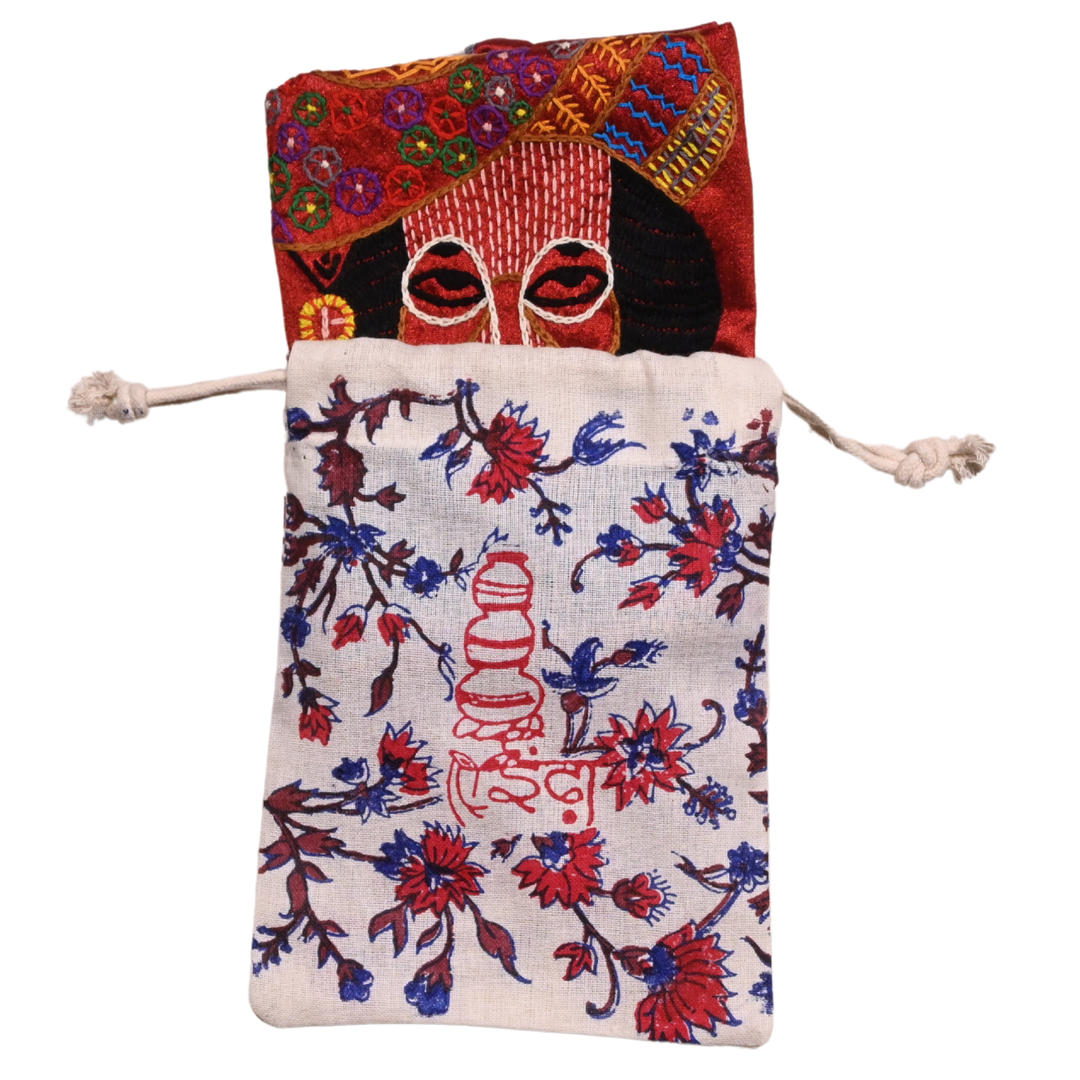 Indha Royal Rajasthani Man Embroidery – Handcrafted Panel on Dupion Silk | DIY Wall Hanging or Cushion cover | Block Printed Packing