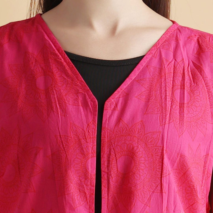 INDHA Rangoli Hand Block Printed Pink Cotton Shrug | Sleeveless Shrug | Long Shrug