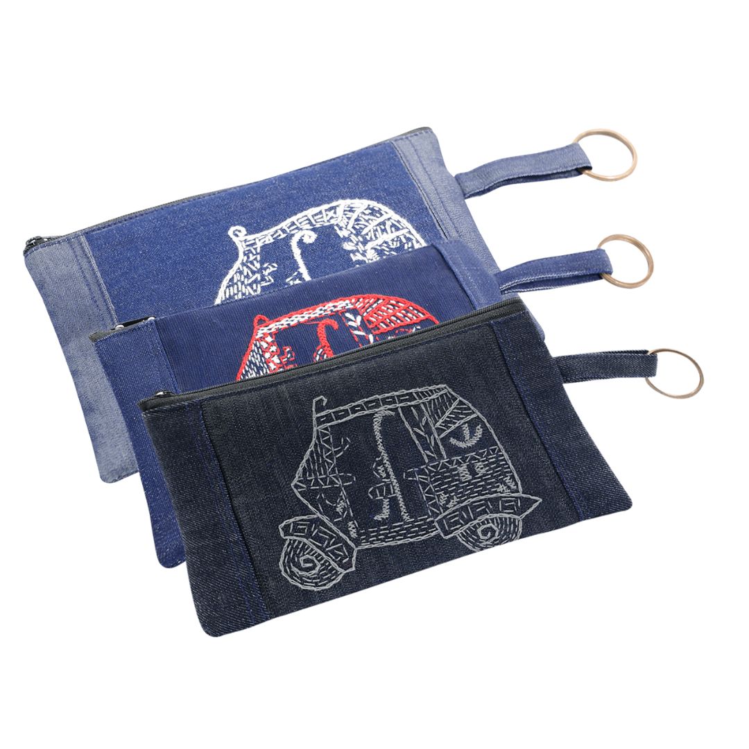 Indha Handmade Utility Pouch | Denim Pouch | Set of 3 Pouch