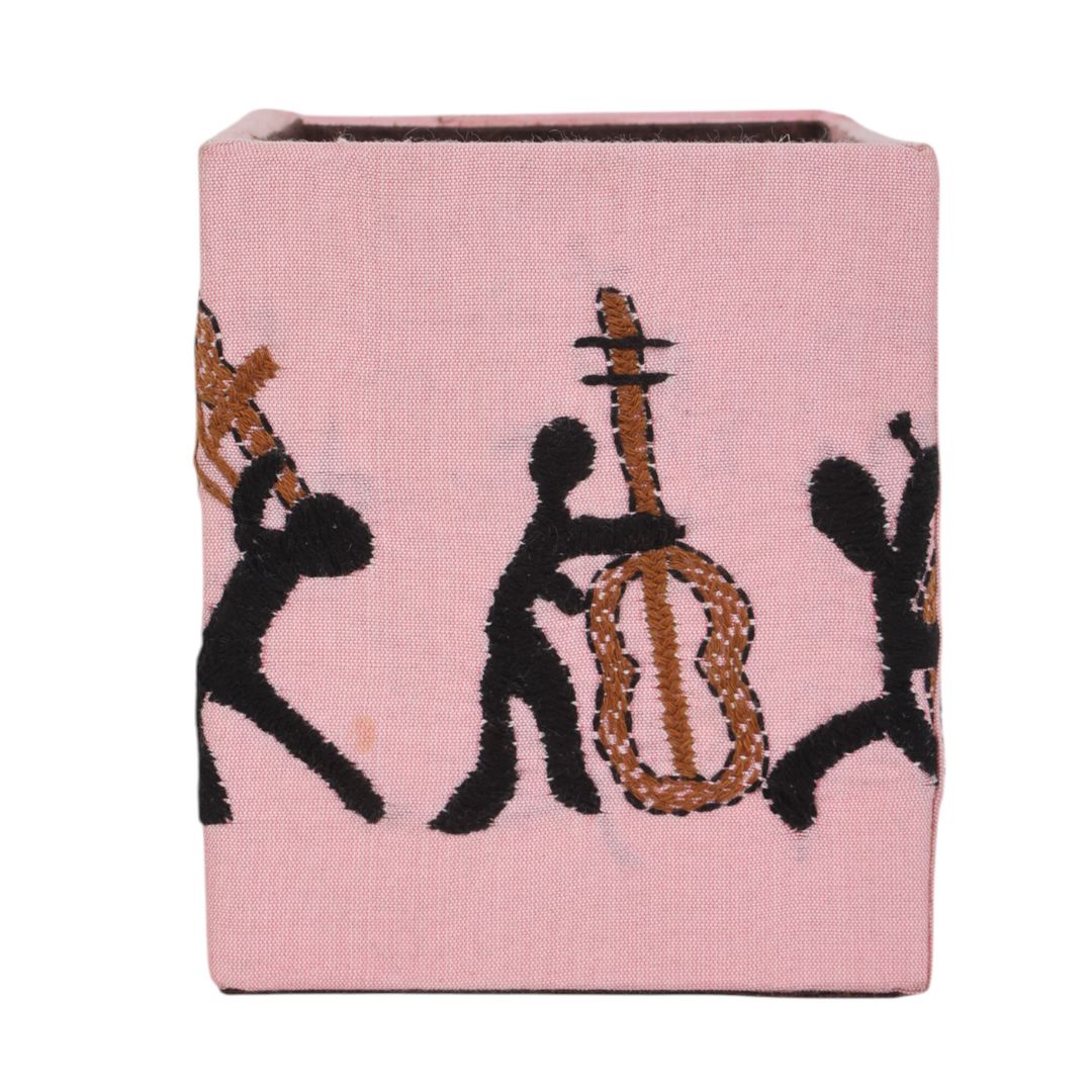 Indha Handcrafted Pen Stand – Embroidered Musician Motif | Eco-Friendly Desk Organizer