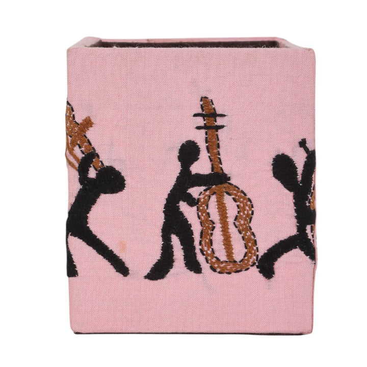 Indha Handcrafted Pen Stand – Embroidered Musician Motif | Eco-Friendly Desk Organizer