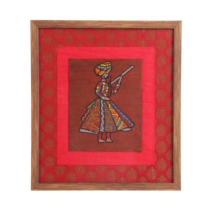 INDHA Wall Décor|Rajasthani Folk |Hand Embroidered|Silk Brocade and Wooden Frame