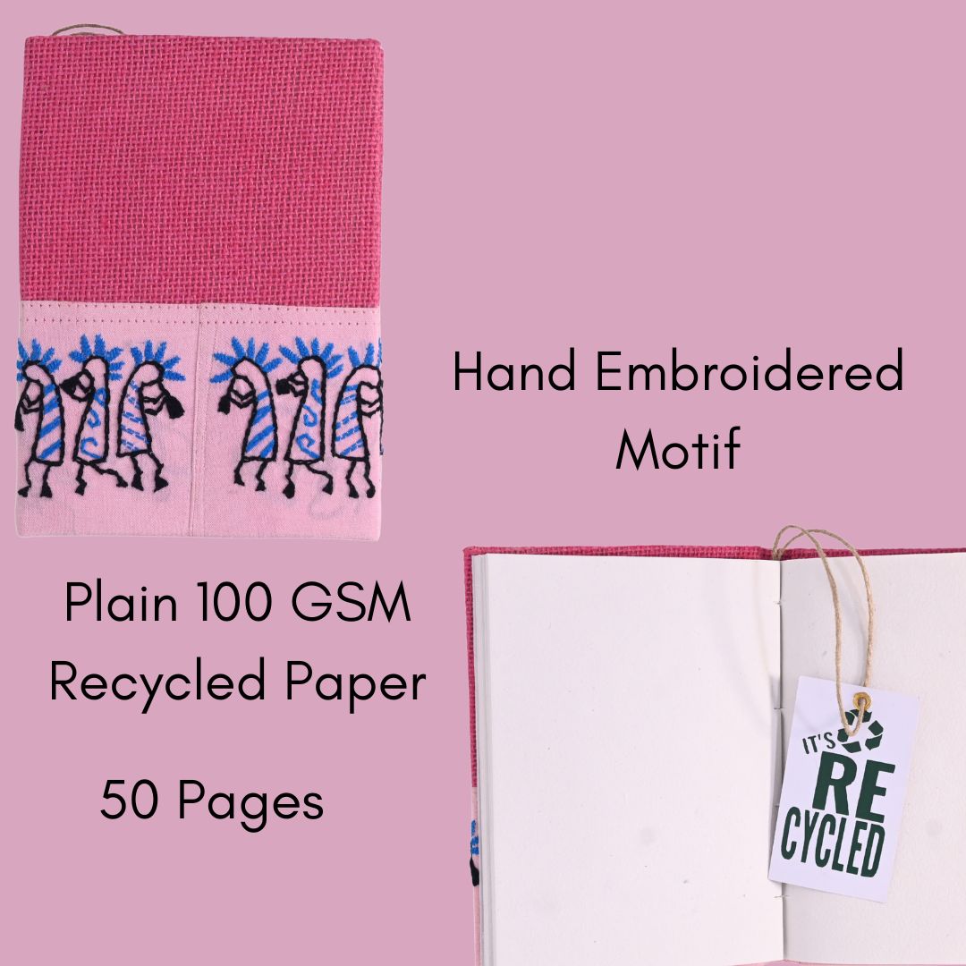 Indha Handcrafted Diary – Recycled Paper with Jute Cover &amp; Musical Instruments Appliqué | Eco-Friendly Gift