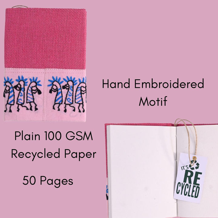 Indha Handcrafted Diary – Recycled Paper with Jute Cover &amp; Musical Instruments Appliqué | Eco-Friendly Gift