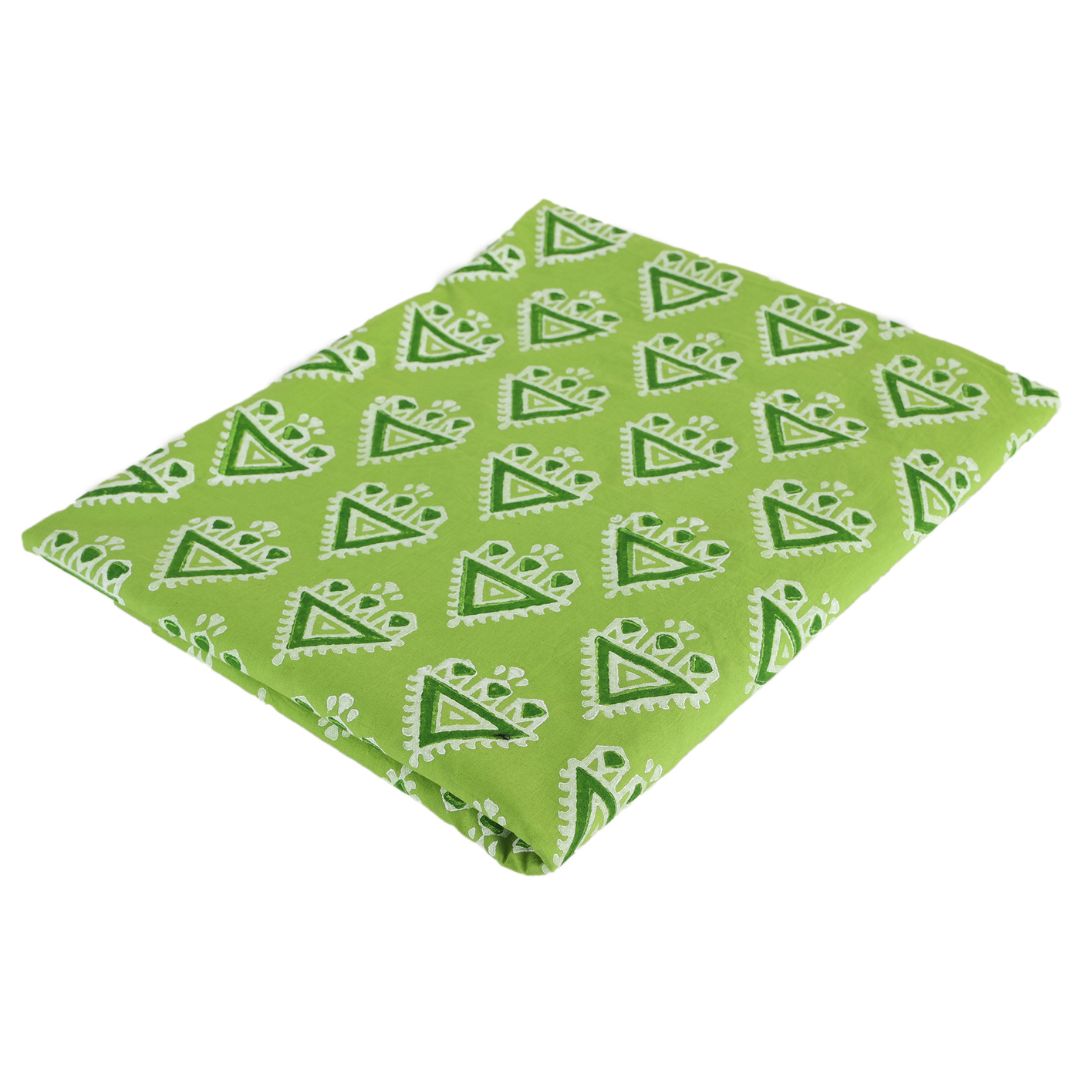 Abstract Art Hand Block-Printed Green Cotton Fabric