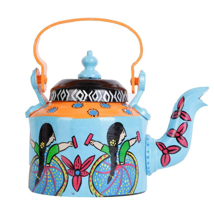 INDHA Tribal art Aluminium Handpainted Table top Tea Kettle