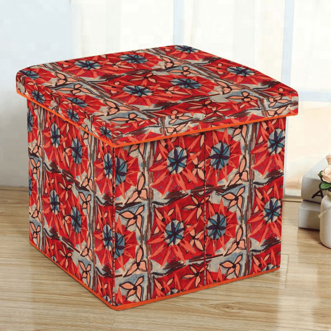 Orange Foldable Storage box cum stool for Living Room/Office/Sitting Storage Stool