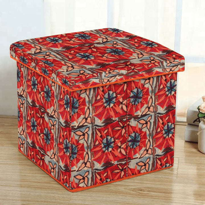 Orange Foldable Storage box cum stool for Living Room/Office/Sitting Storage Stool