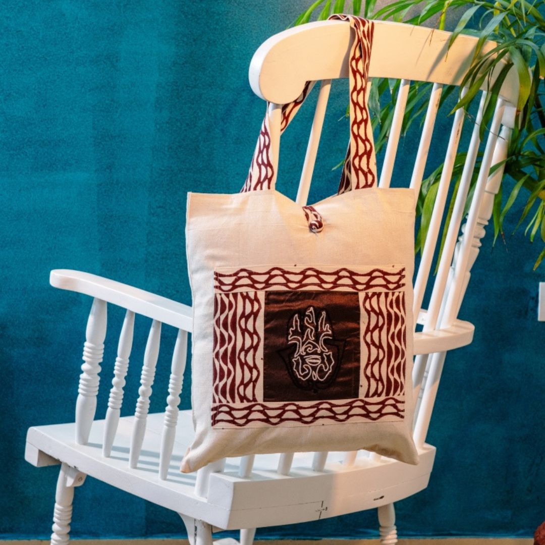 INDHA Hand Of Fatima Embroidered and Block Printed Multipurpose Tote Bag