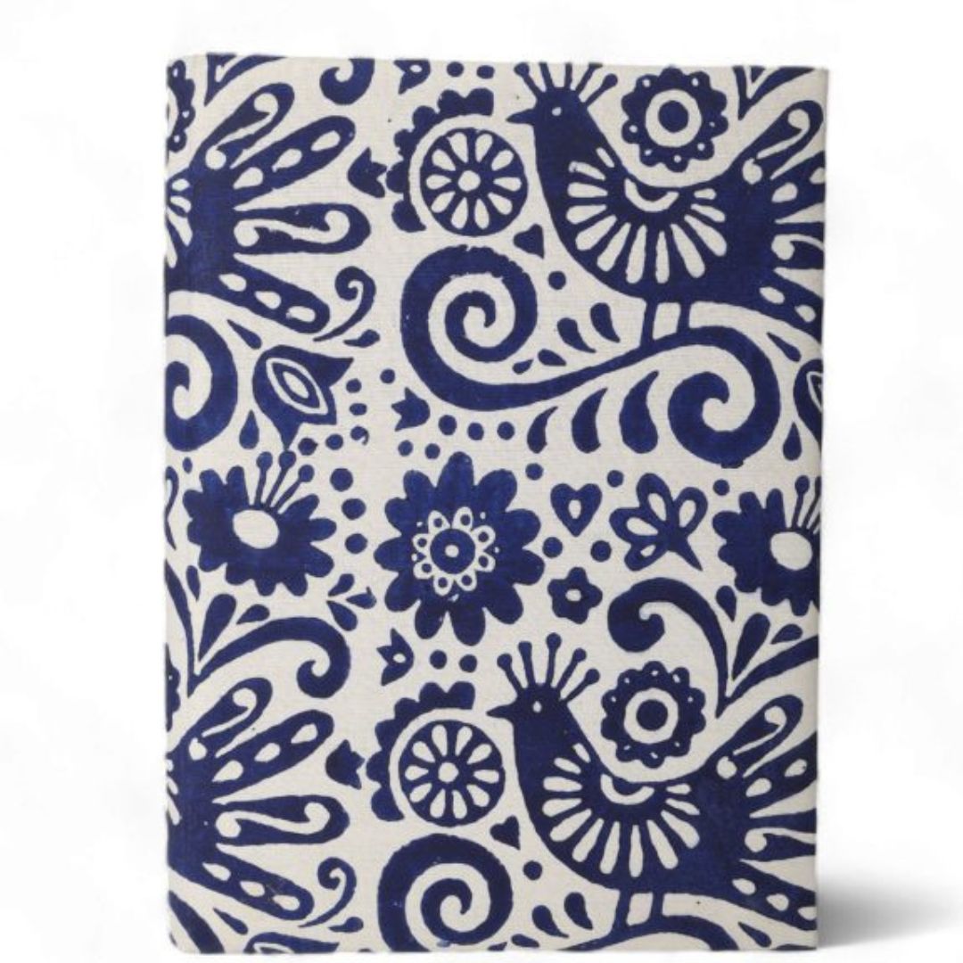 Indha Abstract Block-print File Folder | Handcraft Document Folder | Dusk Blue and Ivory File Folder| Block Printed  Ethnic Abstract Design | Cotton File Folder | Sustainable Office Supplies