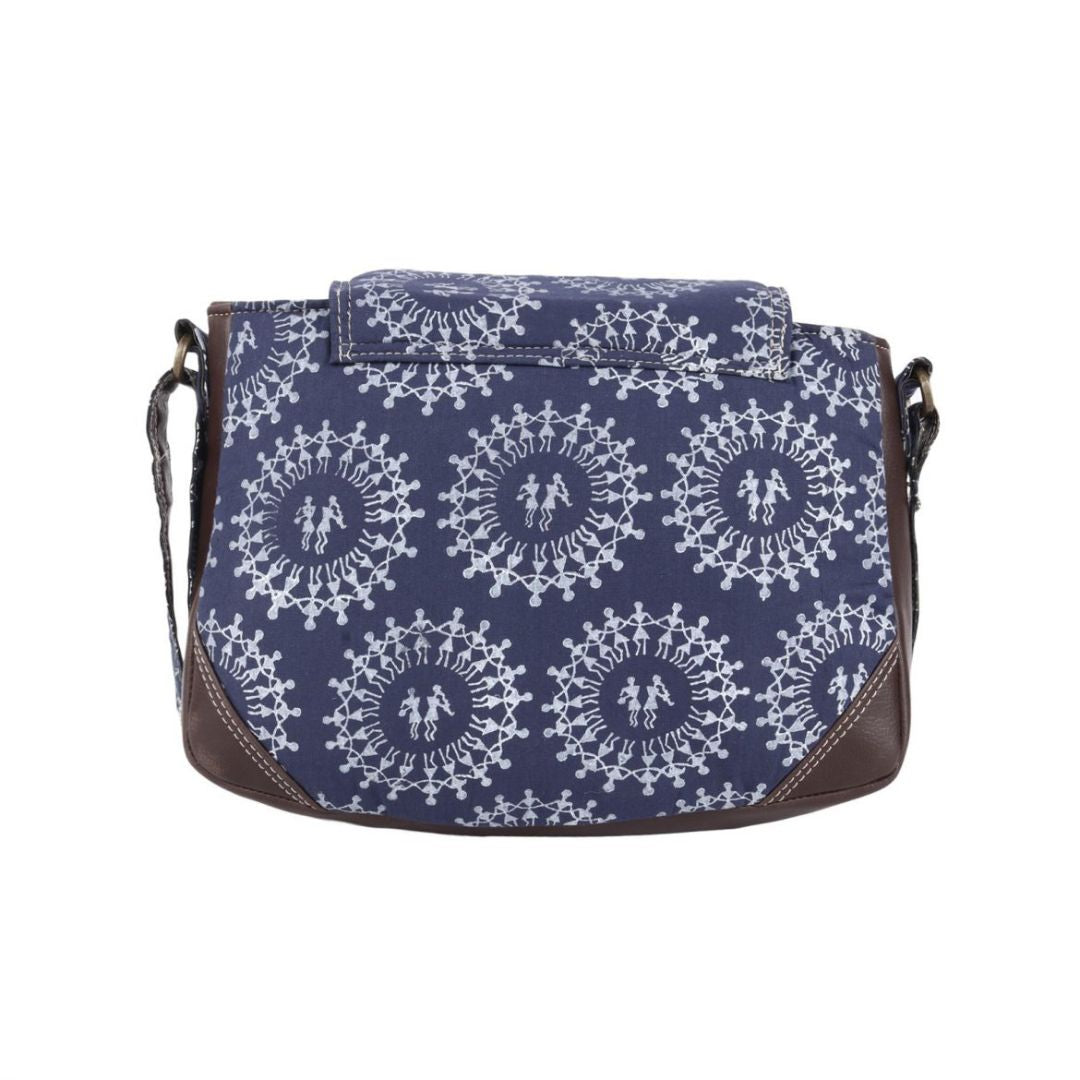INDHA Cotton Hand Block-Printed Blue Colour Cross Body Sling Bag for Girls/Women