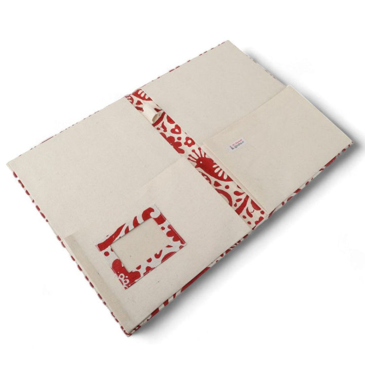 Indha Hand Made Document Holder | Abstract Block-print File Folder | Maroon and Off White File Folder| Block Printed  Ethnic Abstract Design | Block Printed Cotton File Folder | Sustainable Office Supplies |