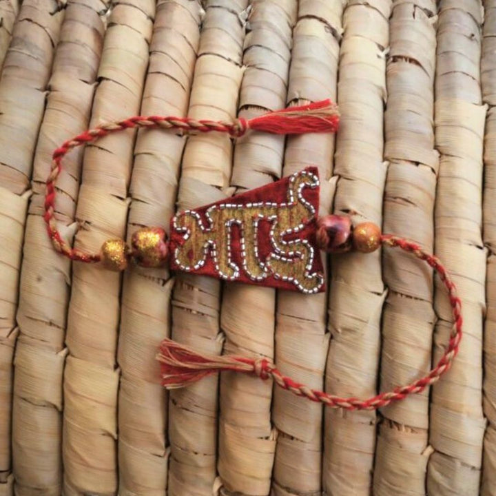 Indha Bhai Design Rakhi Set with Roli Chawal for Men (Pack of 1) | Embroidered Handcrafted Raksha Bandhan Bracelet for Brother