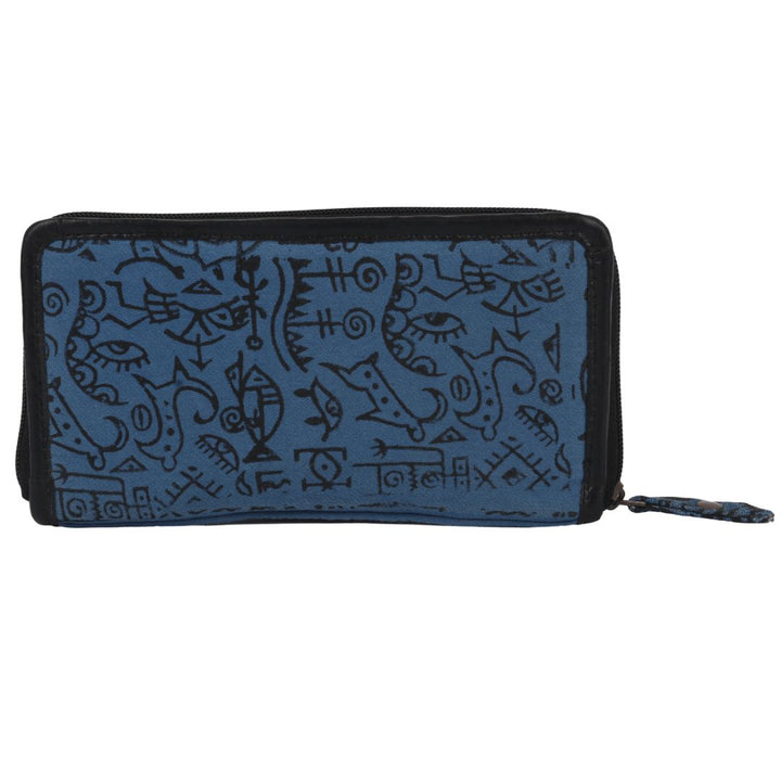 Doodle Art Hand Block Printed Blue Denim Clutch Purse for Girls & Women | Fashion | Accessory