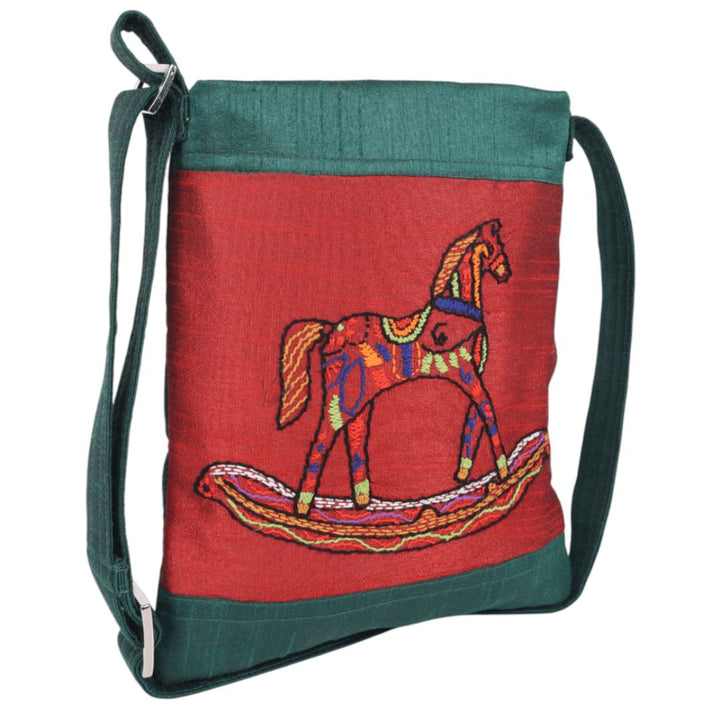 Indha Hand Embroidered Teal Green &amp; Maroon Crossbody Sling Bag – A Perfect Blend of Art &amp; Functionality