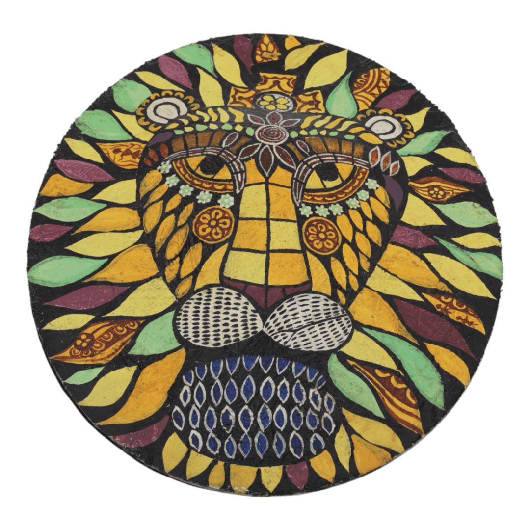 Indha's Hand-Painted Lion's Face Wall Art | Wooden Painted Lion Face Wall artwork | Sustainable wall hanging art| Wall art for living room| Wooden painted wall art|