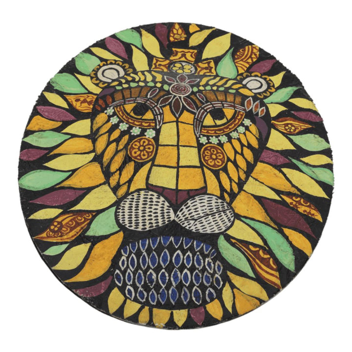 Indha's Hand-Painted Lion's Face Wall Art | Wooden Painted Lion Face Wall artwork | Sustainable wall hanging art| Wall art for living room| Wooden painted wall art|