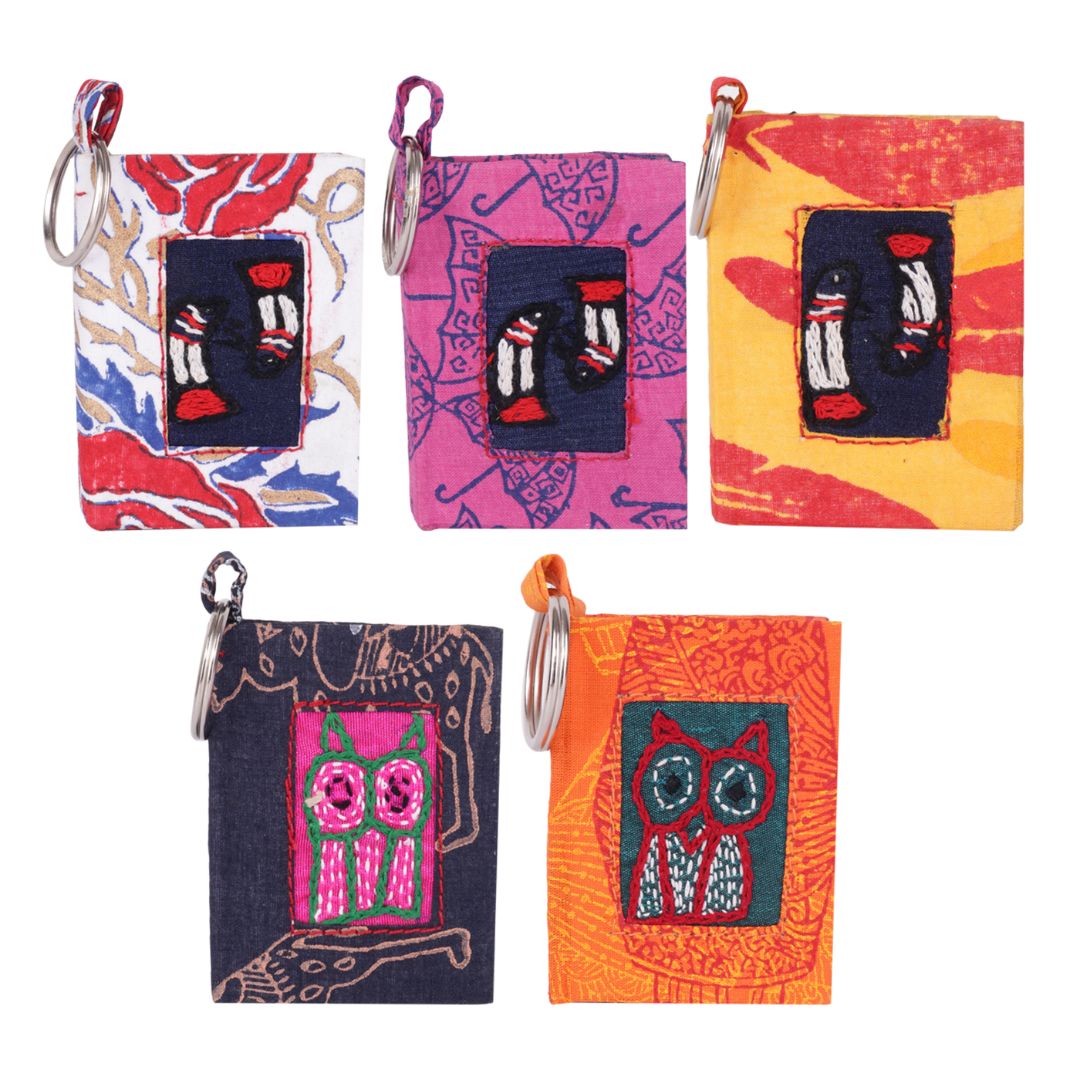 INDHA Hand Embroidered Set of 5 Small Assorted Diary Cum Key Chain
