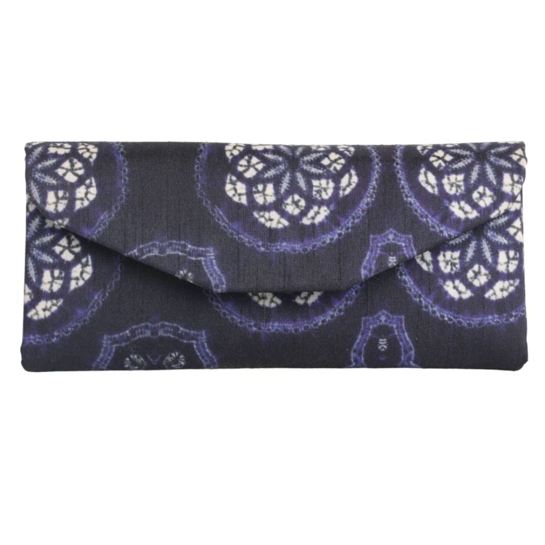 INDHA Eyewear Case | Handcrafted Eyewear Case | Navy Blue Dupion Silk Eyewear Case | White Floral Mandala Design Motif Digitally Printed | Handmade Eyewear Case | Gifting | Travel Utility | Travel Accessory | Sunglasses Case