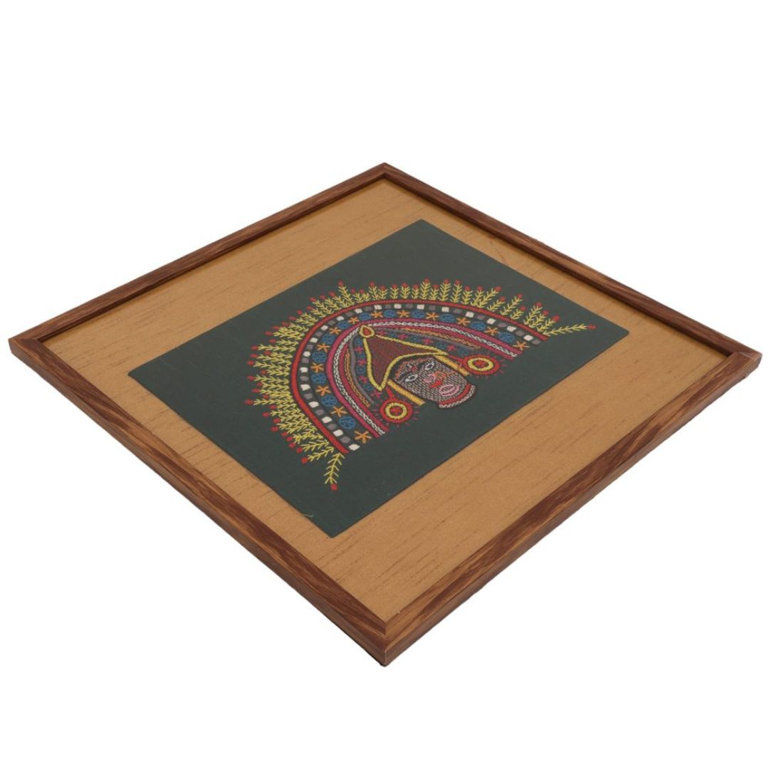 Indha Hand-Embroidered Chhau Wall Art Decor | Handmade Wood Gift