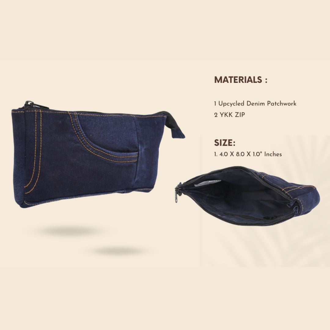 Indha Denim Patchwork Utility Pouch | Handmade Sustainable Organizer | Durable Everyday Carry Pouch High on Utility