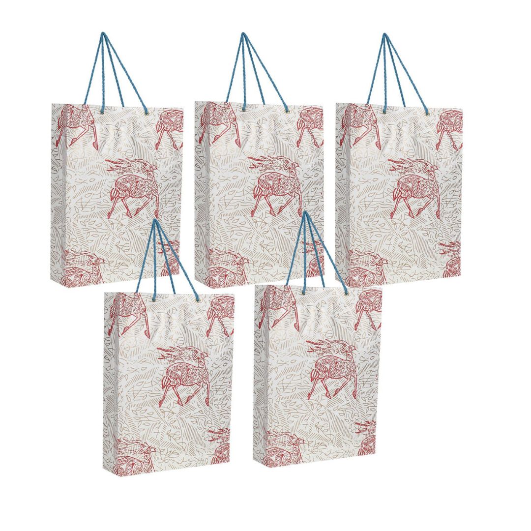 Deer Hand Block Printed Recycled Paper Gift Paper Carry Bag