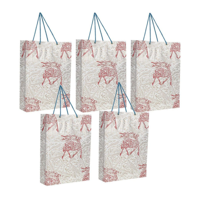 Deer Hand Block Printed Recycled Paper Gift Paper Carry Bag