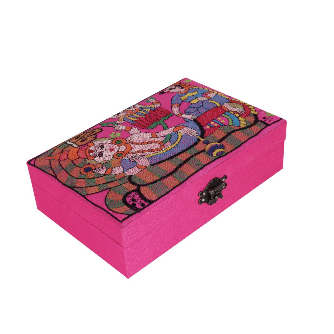 INDHA Lord Vishnu Hand Embroidered Motif Patch Multi Utility Gift Box/Storage Box