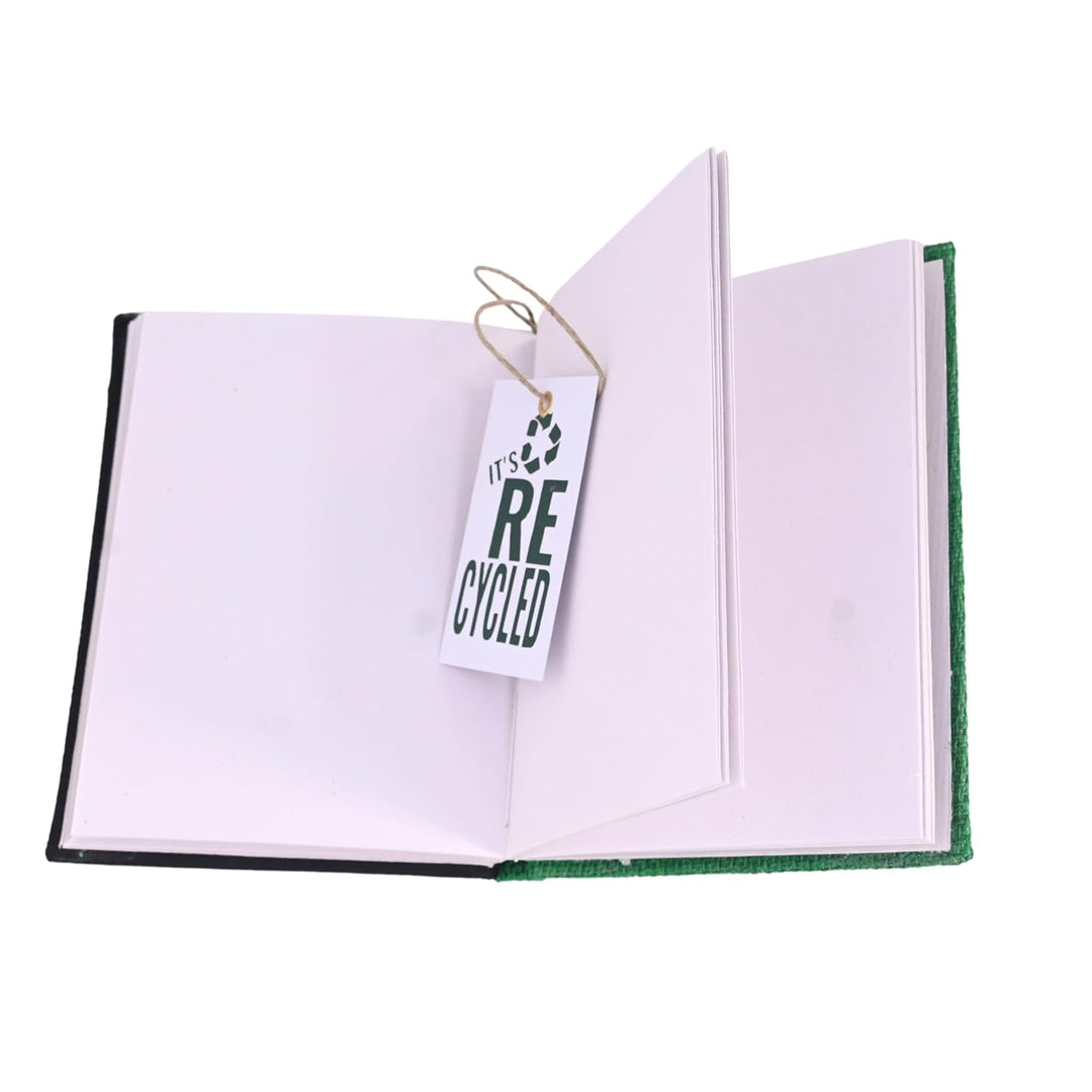 INDHA Handmade Dupion Silk Diary – Hand-Embroidered Tree Design, 5x7 Inches, 100 GSM Eco-Friendly Recycled Plain Paper, Elegant Gift Choice (Black)