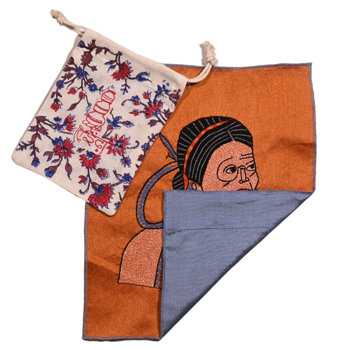 Indha Santhal Tribal Woman Hand Embroidery Panel – Folk Art on Dupion Silk | DIY | Home Decor | Gift-Ready