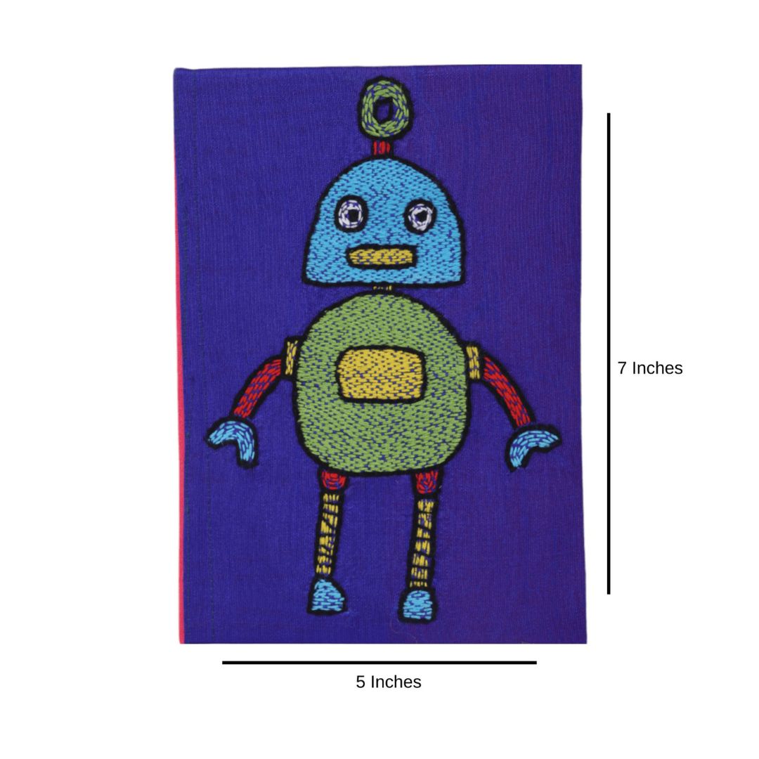 INDHA Handcrafted Recycle Paper diary | Eco Friendly Diary | Gifting | Corporate Gifting| Handmade Diary | Robot Embroidery Diary|Gift for Children|Inspiring Birthday Gift|Futuristic Diary|Silk Fabric