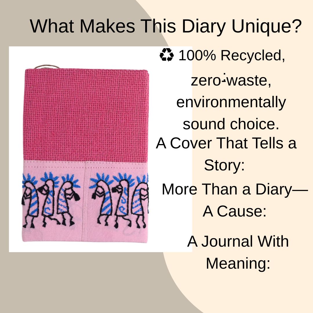 Indha Handcrafted Diary – Recycled Paper with Jute Cover &amp; Musical Instruments Appliqué | Eco-Friendly Gift